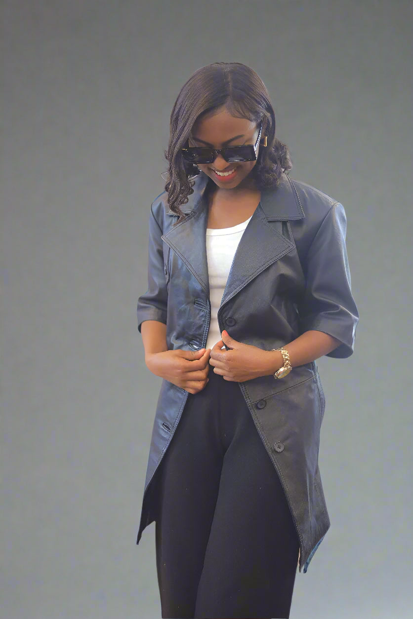 Black Leather Blazer – Timeless Elegance with Structured Fit in Genuine Ethiopian Leather